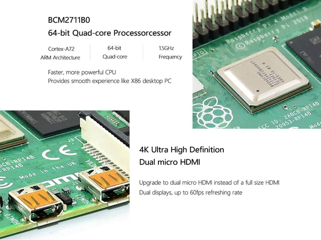 Alt view image 5 of 7 - Waveshare Accessory Compatible with Raspberry Pi 4 Model B 2GB RAM with Powerful Processor Faster Networking Support Dual 4K Output and Different Choice of RAM Comes with a Copper Heat Sink