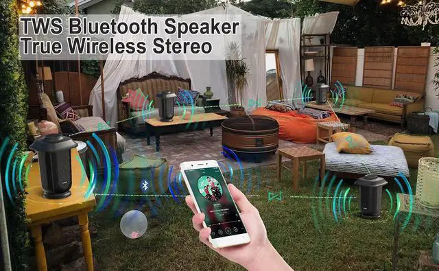 Alt view image 3 of 6 - Bluetooth Speaker with LED Lights, Wireless Loud Stereo Sound Lantern Speakers, TWS True Wireless Stereo Pairing Patio Speakers