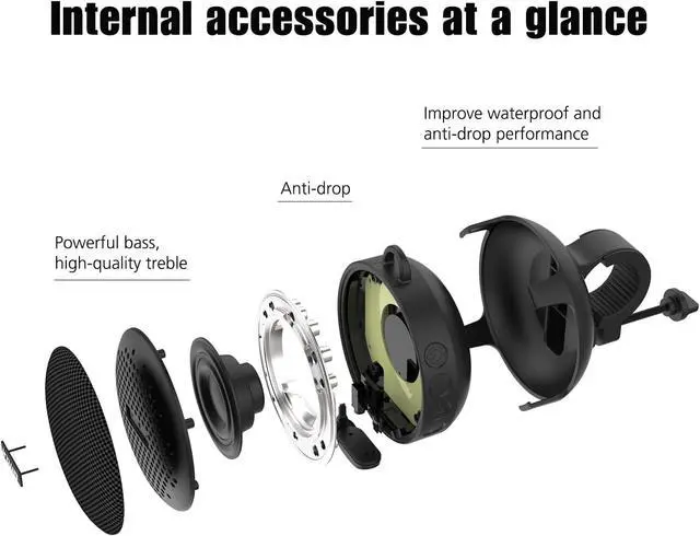 Alt view image 3 of 7 - Upgraded Compact Portable Bluetooth 5.0 Wireless Bike 5W/8W Stereo Speaker, IP67 Waterproof Outdoor &10h Play Time, Advanced Class D Amplifier & Built-in Weighty Bass (5W Speaker)
