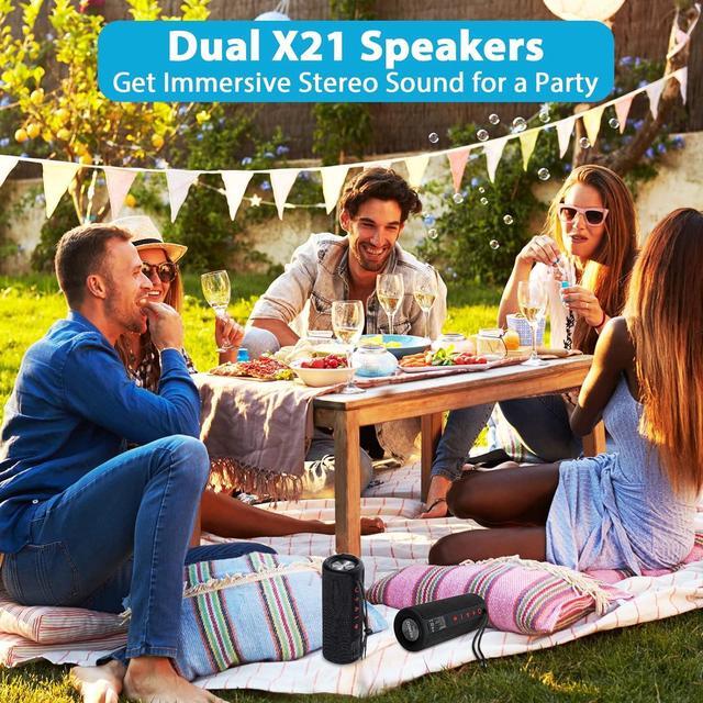 Alt view image 5 of 6 - X21 Dual Portable Bluetooth Speakers Waterproof Outdoor Wireless Stereo Pairing with FM Radio, Micro SD Card, IPX6, Aux Jack 30W for Home, Office, Party and Travel (Pack 2 Black)