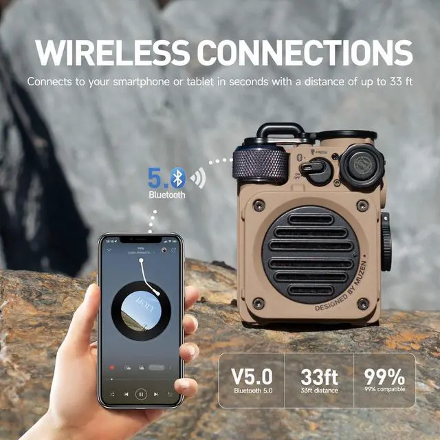 Alt view image 4 of 7 - Muzen Wild Mini Rugged Outdoor Speaker, OTR Magnetic Sticker Speaker Portable Bluetooth Speaker,Apply for Metal Surface, Wireless Bluetooth 5.0