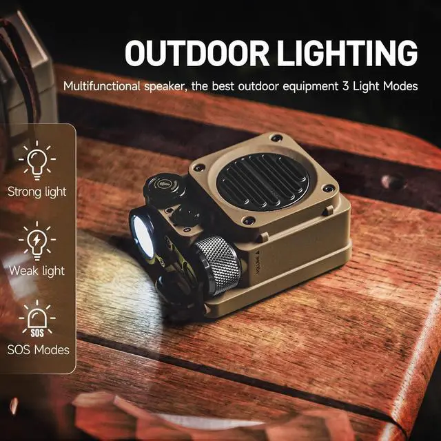 Alt view image 6 of 7 - Muzen Portable Bluetooth Speaker, Wild Mini Rugged Travel Outdoor Speaker, Wireless Waterproof IPX5 with Flashlight, Crystal Clear Stereo Sound, Metal Wild Cool Look, for Adventure, Camping, Hiking