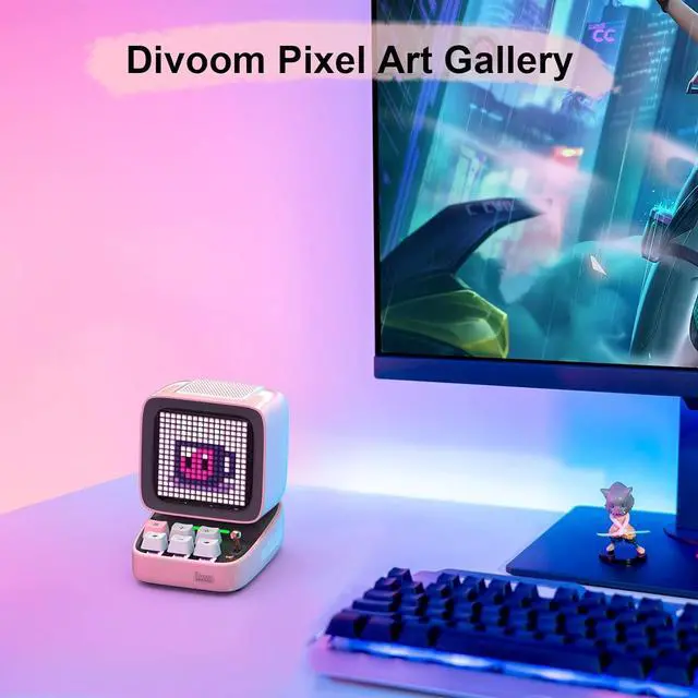 Alt view image 6 of 7 - Divoom Ditoo Retro Pixel Art Game Bluetooth Speaker with 16X16 LED App Controlled Front Screen (Pink)