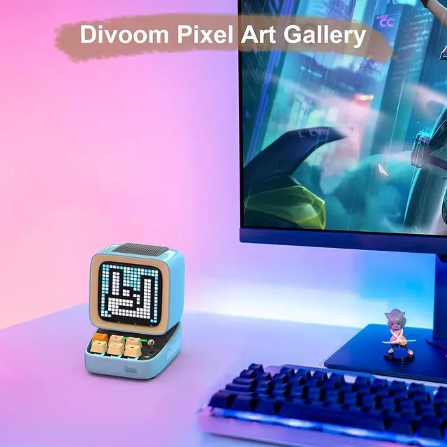 Alt view image 2 of 7 - Divoom Ditoo Retro Pixel Art Game Bluetooth Speaker with 16X16 LED App Controlled Front Screen (Blue) \u2026