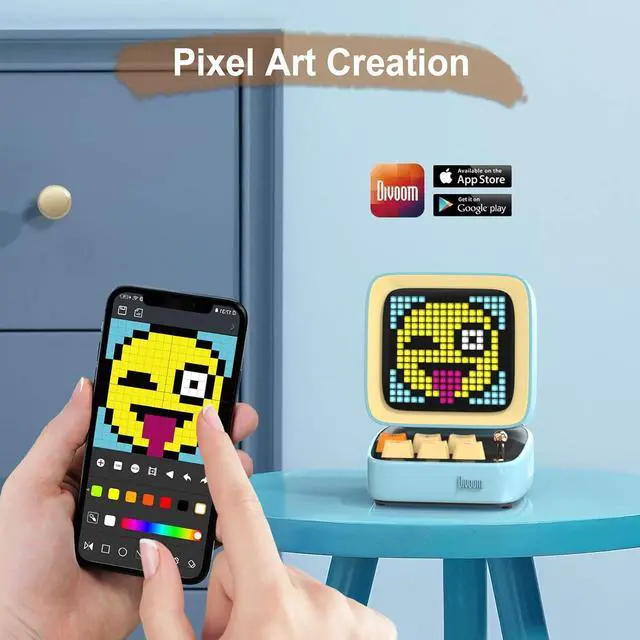 Alt view image 3 of 7 - Divoom Ditoo Retro Pixel Art Game Bluetooth Speaker with 16X16 LED App Controlled Front Screen (Blue) \u2026