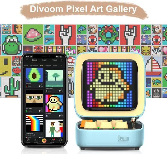 Alt view image 6 of 7 - Divoom Ditoo Retro Pixel Art Game Bluetooth Speaker with 16X16 LED App Controlled Front Screen (Blue) \u2026