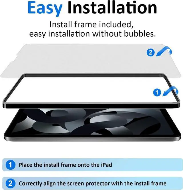 Alt view image 5 of 7 - [2 Pack Matte Glass Screen Protector Compatible with iPad Air 5th Generation 2022 10.9 inch, [Install Frame] Anti Glare/Fingerprint Free/Bubble Free/9H Tempered Glass iPad Air 5