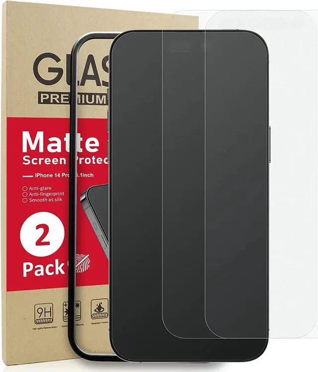 Main image of [2 Pack] Matte Glass Screen Protector Designed for iPhone 14 Pro, Dynamic Island Compatible/Install Frame/Bubble Free/Anti-Glare, 9H Tempered Glass Clear for iPhone 14 Pro 2022 6.1inch