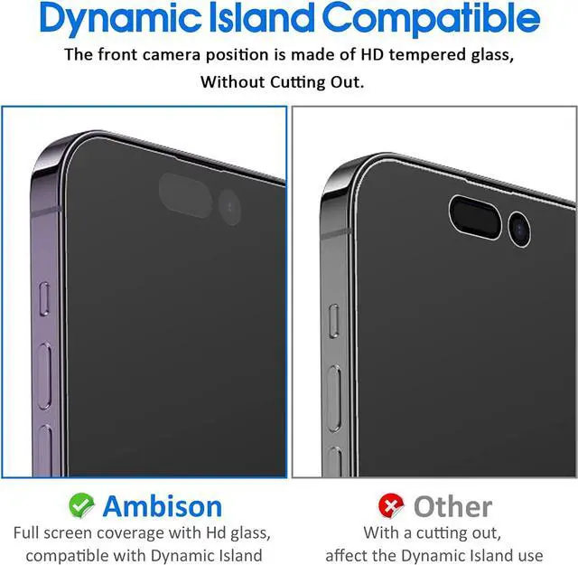 Alt view image 4 of 7 - Ambison [2 Pack Matte Glass Screen Protector Designed for iPhone 14 Pro, Dynamic Island Compatible/Install Frame/Bubble Free/Anti-Glare, 9H Tempered Glass Clear for iPhone 14 Pro 2022 6.1inch