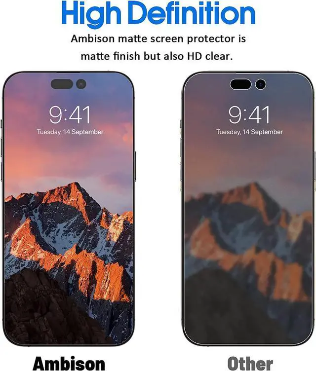 Alt view image 3 of 7 - Ambison [2 Pack Matte Glass Screen Protector Designed for iPhone 14 Pro, Dynamic Island Compatible/Install Frame/Bubble Free/Anti-Glare, 9H Tempered Glass Clear for iPhone 14 Pro 2022 6.1inch