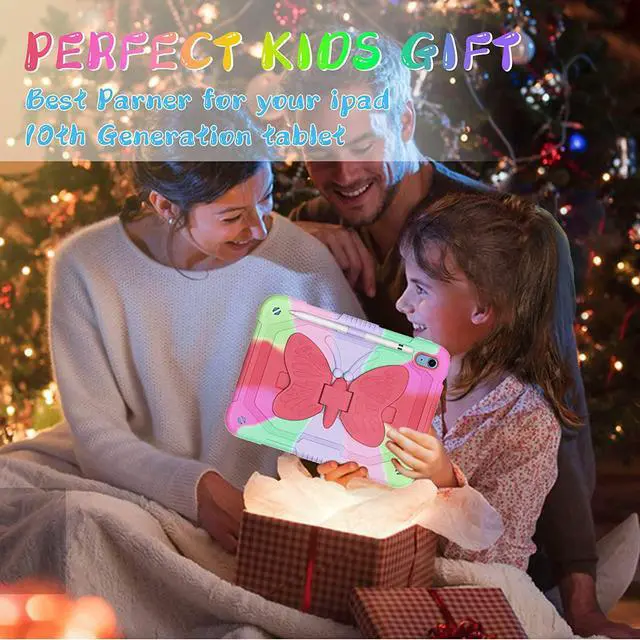 Alt view image 7 of 7 - New iPad 10th Generation 10.9 inch 2022 for Kids Girls, with Tempered Glass Screen Protector&Shoulder Strap|Heavy Duty Shockproof Rugged 10.9" 10 Gen Cover for Kids Girls Children(Rose Red)