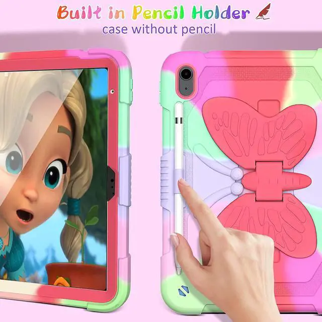 Alt view image 6 of 7 - New iPad 10th Generation 10.9 inch 2022 for Kids Girls, with Tempered Glass Screen Protector&Shoulder Strap|Heavy Duty Shockproof Rugged 10.9" 10 Gen Cover for Kids Girls Children(Rose Red)