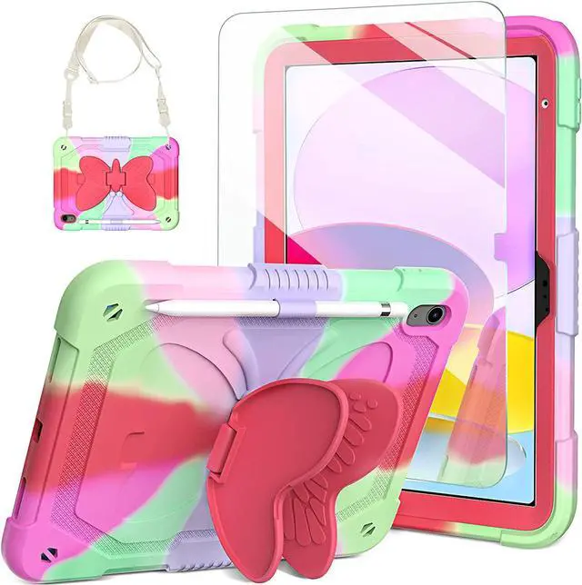 Main image of New iPad 10th Generation 10.9 inch 2022 for Kids Girls, with Tempered Glass Screen Protector&Shoulder Strap|Heavy Duty Shockproof Rugged 10.9" 10 Gen Cover for Kids Girls Children(Rose Red)