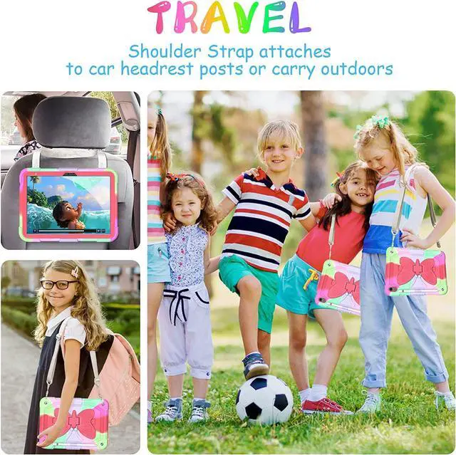 Alt view image 4 of 7 - New iPad 10th Generation 10.9 inch 2022 for Kids Girls, with Tempered Glass Screen Protector&Shoulder Strap|Heavy Duty Shockproof Rugged 10.9" 10 Gen Cover for Kids Girls Children(Rose Red)