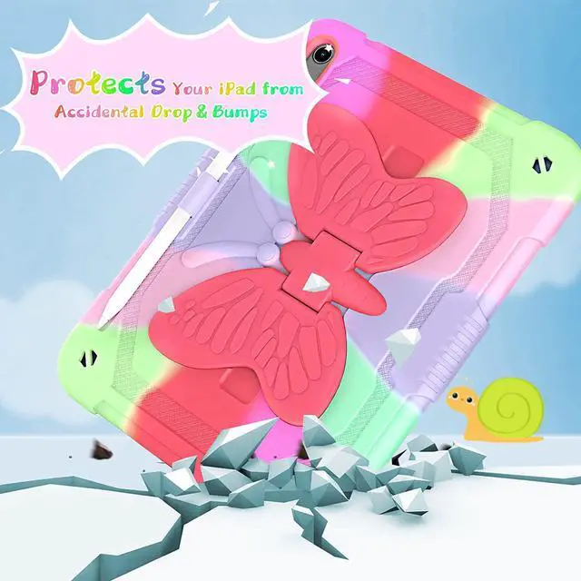 Alt view image 3 of 7 - New iPad 10th Generation 10.9 inch 2022 for Kids Girls, with Tempered Glass Screen Protector&Shoulder Strap|Heavy Duty Shockproof Rugged 10.9" 10 Gen Cover for Kids Girls Children(Rose Red)