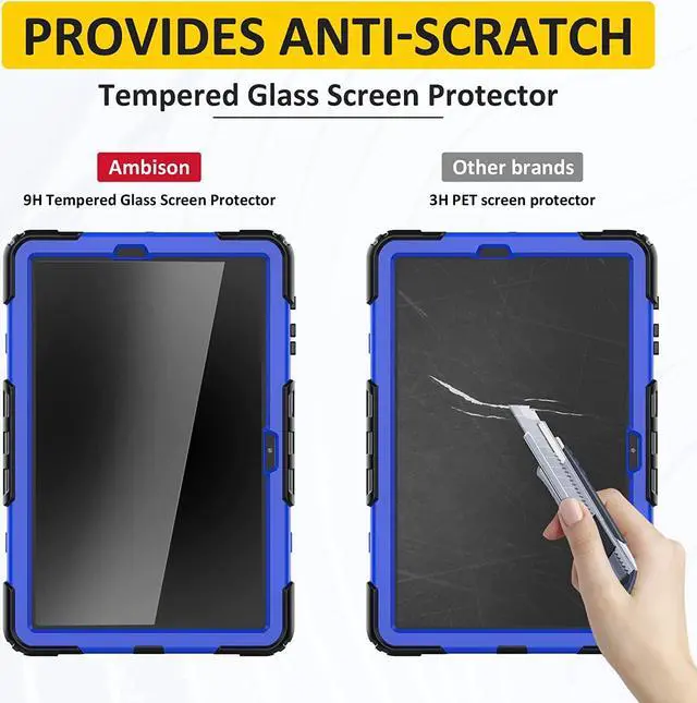 Alt view image 2 of 6 - Case for Samsung Galaxy Tab S8 Ultra 14.6 inch 2022,with 9H Tempered Glass Screen Protector | Military Grade Rugged Shockproof Case for Tab S8 Ultra- S-Pen Holder&360 Stand - Handle (Blue)