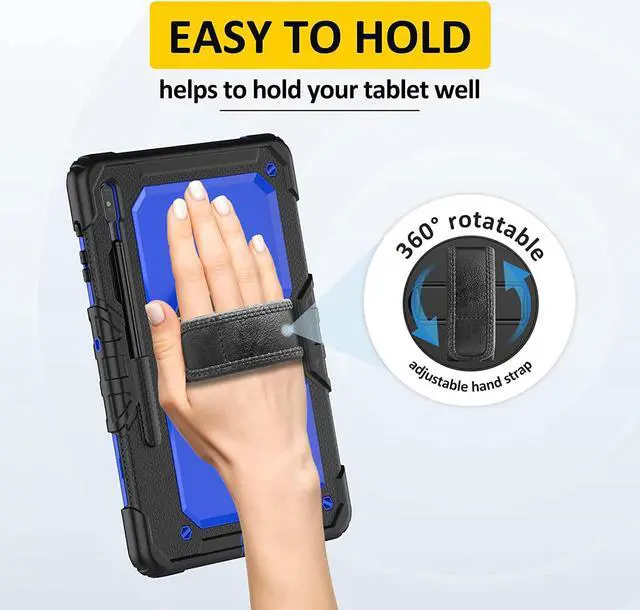 Alt view image 3 of 6 - Case for Samsung Galaxy Tab S8 Ultra 14.6 inch 2022,with 9H Tempered Glass Screen Protector | Military Grade Rugged Shockproof Case for Tab S8 Ultra- S-Pen Holder&360 Stand - Handle (Blue)