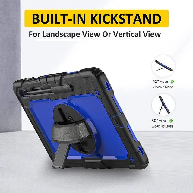 Alt view image 4 of 6 - Case for Samsung Galaxy Tab S8 Ultra 14.6 inch 2022,with 9H Tempered Glass Screen Protector | Military Grade Rugged Shockproof Case for Tab S8 Ultra- S-Pen Holder&360 Stand - Handle (Blue)