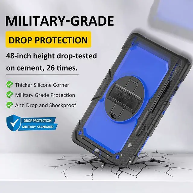 Alt view image 5 of 6 - Case for Samsung Galaxy Tab S8 Ultra 14.6 inch 2022,with 9H Tempered Glass Screen Protector | Military Grade Rugged Shockproof Case for Tab S8 Ultra- S-Pen Holder&360 Stand - Handle (Blue)