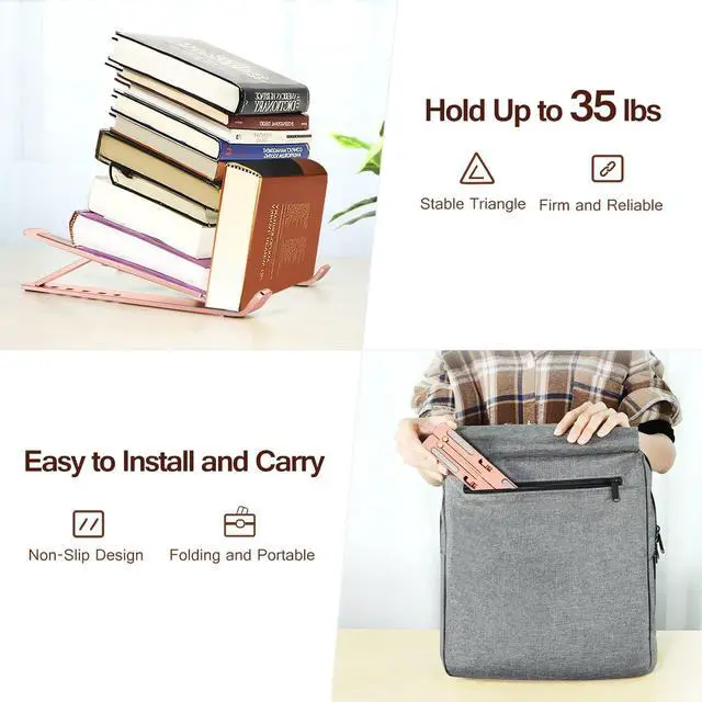 Alt view image 6 of 7 - Laptop Stand, Laptop Holder Riser Computer Tablet Stand, 6 Angles Adjustable Aluminum Ergonomic Foldable Portable Desktop Holder Compatible with MacBook,iPad, HP, Dell10-15.6\u201d Rose Gold