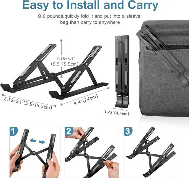 Alt view image 5 of 7 - Laptop Stand, Laptop Holder Riser Computer Tablet Stand, 6 Angles Adjustable Aluminum Ergonomic Foldable Portable Desktop Holder Compatible with MacBook,iPad, HP, Dell, Lenovo 10-15.6\u201d Black