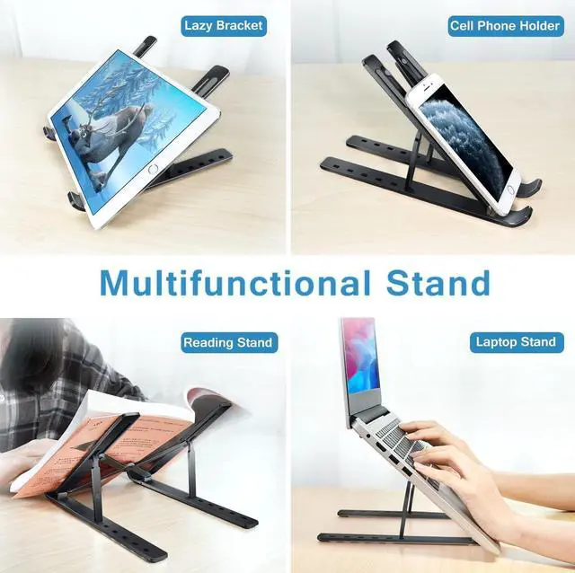 Alt view image 7 of 7 - Laptop Stand, Laptop Holder Riser Computer Tablet Stand, 6 Angles Adjustable Aluminum Ergonomic Foldable Portable Desktop Holder Compatible with MacBook,iPad, HP, Dell, Lenovo 10-15.6\u201d Black