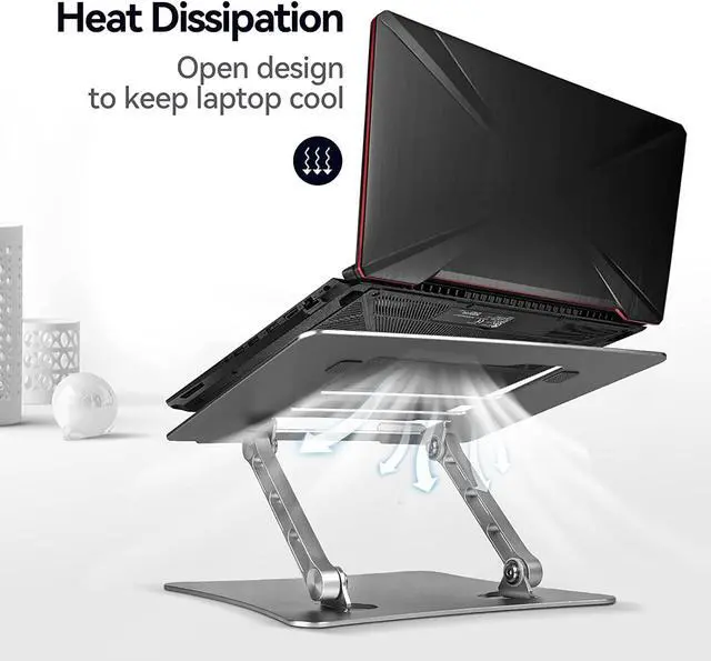 Alt view image 2 of 7 - Bcom Laptop StandFoldable Aluminum Alloy Computer StandErgonomically Adjustable Laptop Stand for DeskLaptop HolderCompatible with 10 to 17 inches LaptopsMacBook Stand for Office and HomeGray