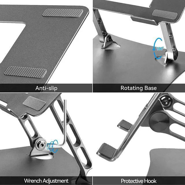 Alt view image 3 of 7 - Bcom Laptop StandFoldable Aluminum Alloy Computer StandErgonomically Adjustable Laptop Stand for DeskLaptop HolderCompatible with 10 to 17 inches LaptopsMacBook Stand for Office and HomeGray