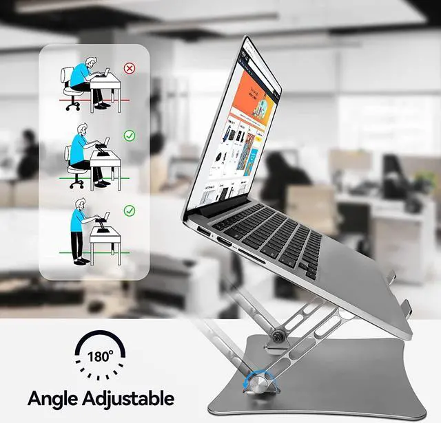 Alt view image 5 of 7 - Bcom Laptop StandFoldable Aluminum Alloy Computer StandErgonomically Adjustable Laptop Stand for DeskLaptop HolderCompatible with 10 to 17 inches LaptopsMacBook Stand for Office and HomeGray