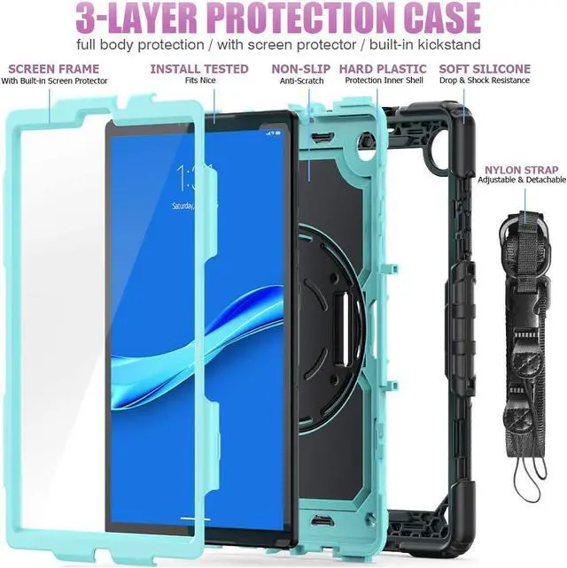 Alt view image 6 of 6 - Case for Lenovo Tab M10 Plus 10.3 Inch 2020 | Lenovo M10 Case with Screen Protector | 3 Layer Shockproof Rugged Durable Rubber Protective Case W/Shoulder Strap for Lenovo TB-X606F/TB-X606X