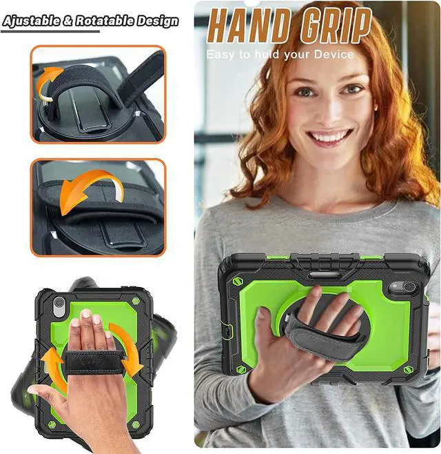 Alt view image 4 of 6 - Case for iPad Mini 6 with Screen Protector Pencil Holder | Heavy Duty iPad A2567/A2568/A2569 Case W/Kickstand Handle Grip Shoulder Strap | Support 2nd Gen Pencil Wireless Charging | Green