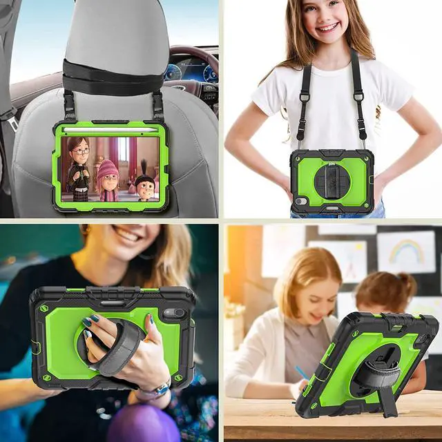 Alt view image 5 of 6 - Case for iPad Mini 6 with Screen Protector Pencil Holder | Heavy Duty iPad A2567/A2568/A2569 Case W/Kickstand Handle Grip Shoulder Strap | Support 2nd Gen Pencil Wireless Charging | Green