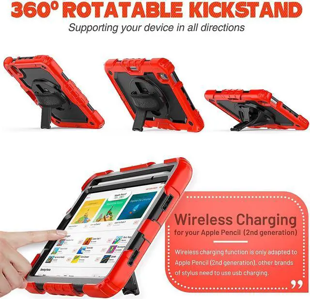 Alt view image 3 of 6 - Case Compatible with Apple iPad Mini 6 8.3 Inch 2021 | iPad Mini 6th Gen Case with Screen Protector | Cute Anti-Drop Durable Silicone Protective Cover W/Stand Hand Strap Shoulder Strap | Red