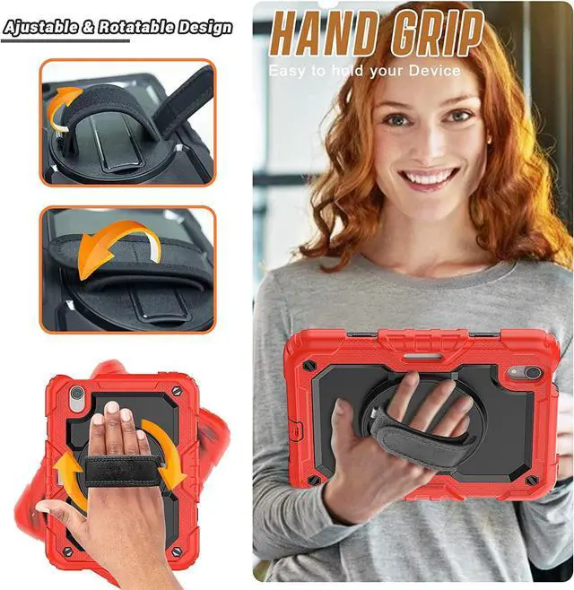 Alt view image 4 of 6 - Case Compatible with Apple iPad Mini 6 8.3 Inch 2021 | iPad Mini 6th Gen Case with Screen Protector | Cute Anti-Drop Durable Silicone Protective Cover W/Stand Hand Strap Shoulder Strap | Red