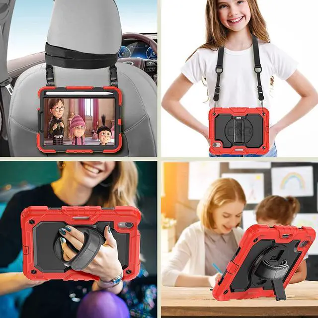 Alt view image 5 of 6 - Case Compatible with Apple iPad Mini 6 8.3 Inch 2021 | iPad Mini 6th Gen Case with Screen Protector | Cute Anti-Drop Durable Silicone Protective Cover W/Stand Hand Strap Shoulder Strap | Red