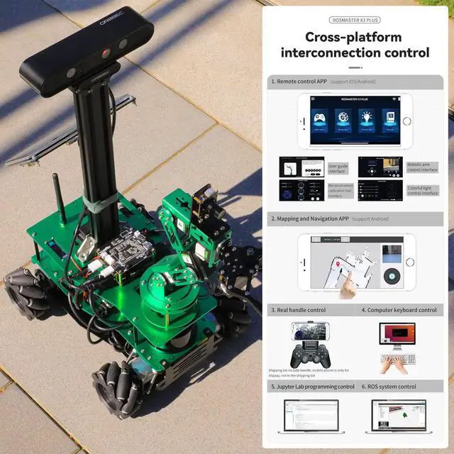 Alt view image 7 of 7 - Yahboom Rosmaster X3 Plus Programmable ROS Robot with Jetson Xavier Nx Sub Developer Board Visual Grab with 6-Dof Moveit Robotic Arm Kit for Adults