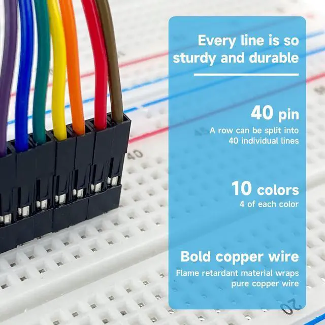 Alt view image 3 of 7 - Yahboom Breadboard Dupont Wire Multicolored Jumper Wires 40pin M-F, 40pin M-M, 40pin F-F, 3PCS 830 Point Solderless Prototype PCB Board for Arduino Raspberry Pi Electronic Project