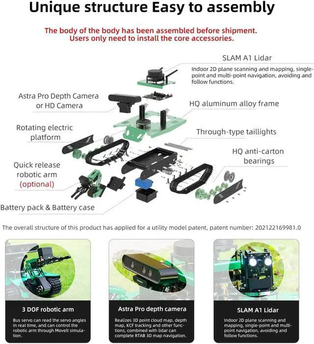 Alt view image 2 of 7 - Yahboom Jetson Nano Robotic for Adults Tracked Tank with Robotic Arm Programmable AI ROS