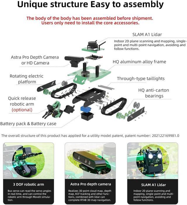 Alt view image 6 of 7 - Yahboom Jetson Nano AI Robotic Kit with Silan A1 Radar ROS Smart Tank Car DIY Robot Arm Kit for Adults SLAM Build Maps, Autonomous Navigation, 7-inch Touch Screen & Depth Camera Optional