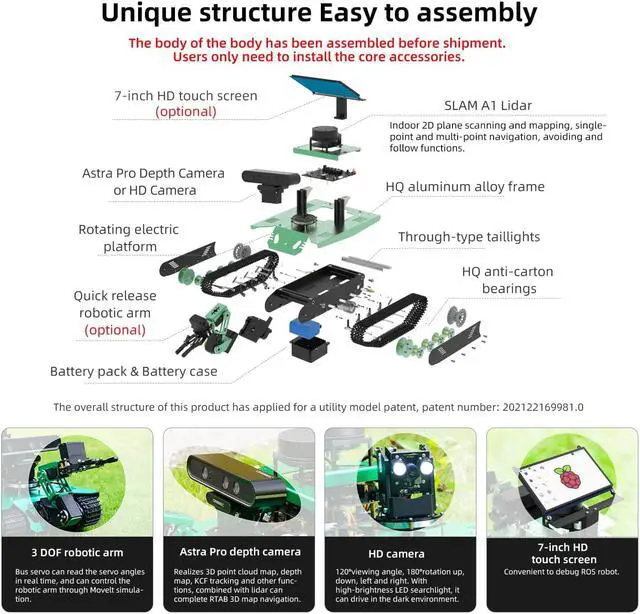 Alt view image 3 of 7 - Yahboom Raspberry Pi Robotic Kit for Adults ROS Robot Arm Lidar Mapping Navigation Python C++ Programmable AI Kit