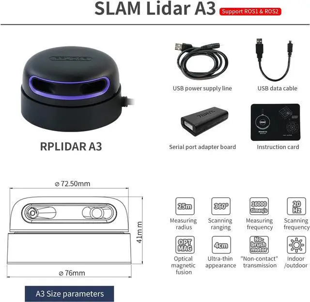 Alt view image 6 of 7 - Yahboom Silan Lidar Sensor ROS Robot TOF Range Navigation 3D Scanner Laser Measurement Tool RPLIDAR A1 A2 A3 S1 S2 M2 (A3)