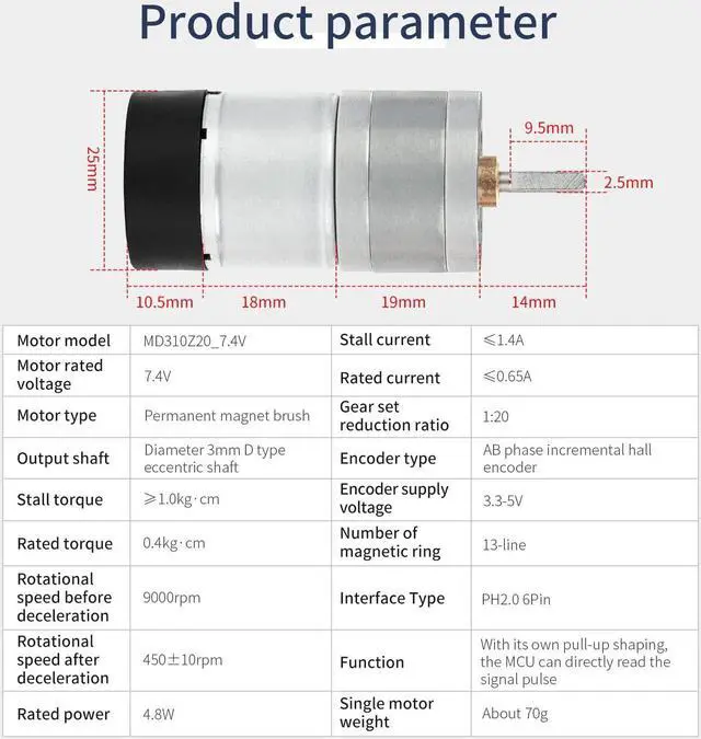 Alt view image 2 of 7 - Yahboom DC Motors 12V 7.4V High Torque Electric Geared Motor for DIY Toys Science Experiments (310 Motor 450RPM)