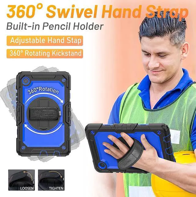 Alt view image 3 of 7 - Galaxy Tab A7 Lite Case 2021 8.7 inch with Screen Protector, 360 Swivel Stand/Hand Strap, Pen Holder, Shoulder Strap Shockproof Silicone Case for Galaxy Tab A7 Lite(SM-T220/T225/T227), Blue