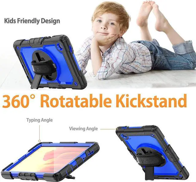 Alt view image 4 of 7 - Galaxy Tab A7 Lite Case 2021 8.7 inch with Screen Protector, 360 Swivel Stand/Hand Strap, Pen Holder, Shoulder Strap Shockproof Silicone Case for Galaxy Tab A7 Lite(SM-T220/T225/T227), Blue