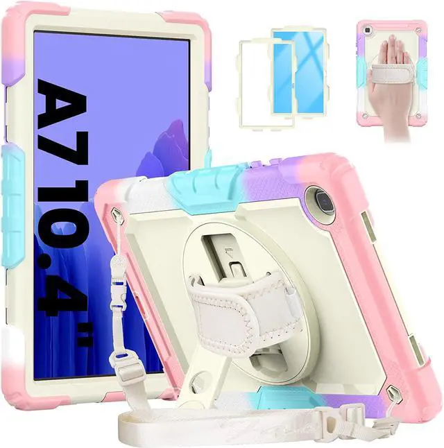 Main image of Galaxy Tab A7 Case, 10.4 Inch Shockproof Tab A7 Case with S Pen Holder/Rotating Kickstand/Handle/Shoulder Strap/Screen Protector for Samsung Galaxy Tab A7, Gifts for Kids (Milky & Pink)