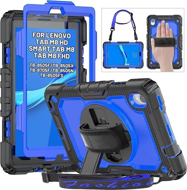 Main image of for Lenovo Tab M8 (HD/FHD) 8.0 Inch Case TB-8505F TB-8505X TB-8505FS TB-8705F TB-8705N with Screen Protector/Hand Strap Kickstand, Full Protection Case for Tab M8(HD/FHD) 2nd 2019, Blue