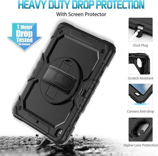 Alt view image 6 of 7 - for iPad 9th 8th 7th Generation Case, iPad Case 10.2 with Screen Protector/Pencil Holder/Rotating Hand Strap Stand, Heavy Duty Protective iPad 9/8/7 Case Cover 2021/2020/2019, Black