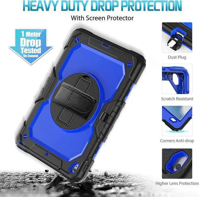 Alt view image 3 of 7 - for iPad 10.2 Case, Protective iPad 9th 8th 7th Generation Case 2021/2020/2019, with Screen Protector/ 360 Rotating Hand Strap/Pencil Holder/Heavy Duty iPad 10.2 Cover, Black/Blue