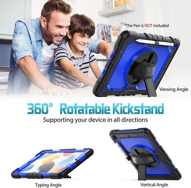 Alt view image 5 of 7 - for iPad 10.2 Case, Protective iPad 9th 8th 7th Generation Case 2021/2020/2019, with Screen Protector/ 360 Rotating Hand Strap/Pencil Holder/Heavy Duty iPad 10.2 Cover, Black/Blue