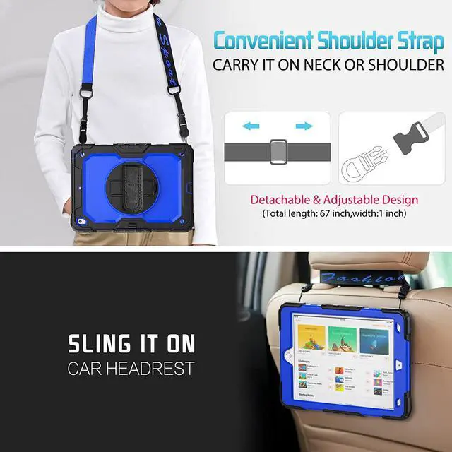 Alt view image 6 of 7 - for iPad 10.2 Case, Protective iPad 9th 8th 7th Generation Case 2021/2020/2019, with Screen Protector/ 360 Rotating Hand Strap/Pencil Holder/Heavy Duty iPad 10.2 Cover, Black/Blue